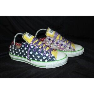 Converse Womens 9 All Star Low Top Stars Hearts Design White Blue Casual Unique